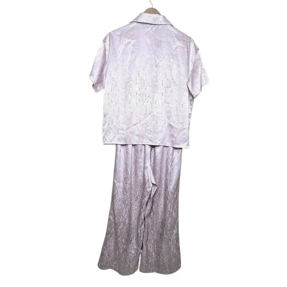 BCBGMAXAZRIA Pink Animal Print Jacquard Satin Pajama Set Size Small
